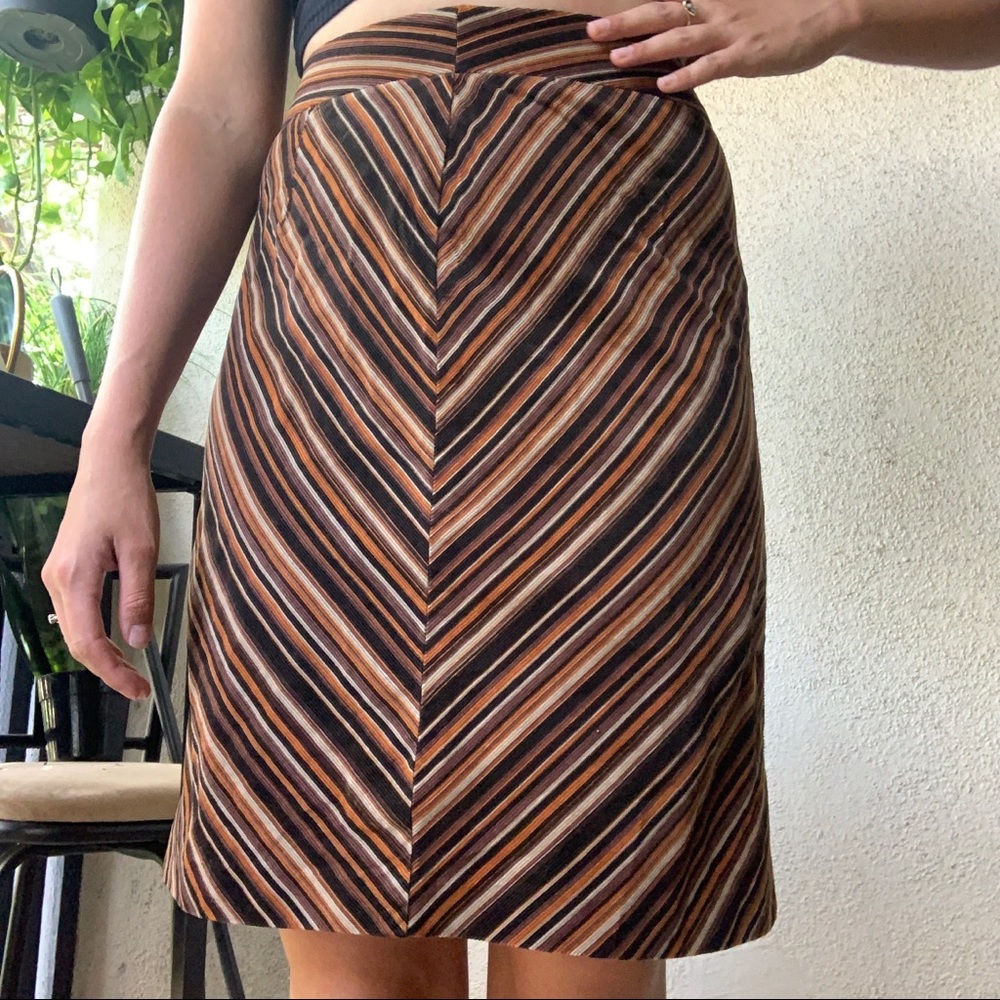 Corduroy A-Line Vintage Ann Taylor Skirt Brown and Tan Stripes Size 2 High Waist